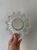 Two Vintage Iridescent Atomic Shallow Carnival Glass Bowls