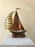 Copper and Brass Brutalist Ship Sculpture
