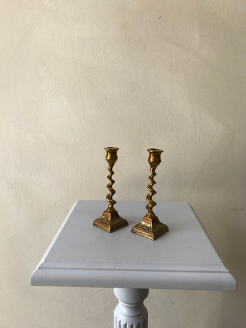 Miniature Brass Spiral Candlestick Holders